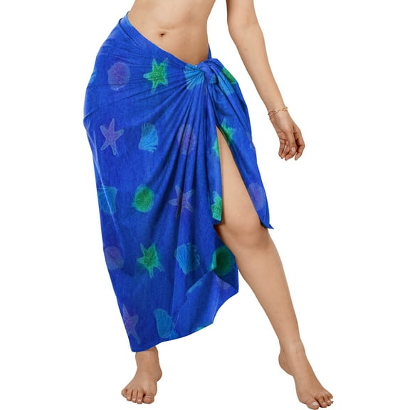 HAPPY BAY Women's Wraps Summer Long Pareos Vacation Skirt Bathing Suit Cover-Up Beach Dress Bikini Sarong Swimwear for Women One Size Star Fish, Blue