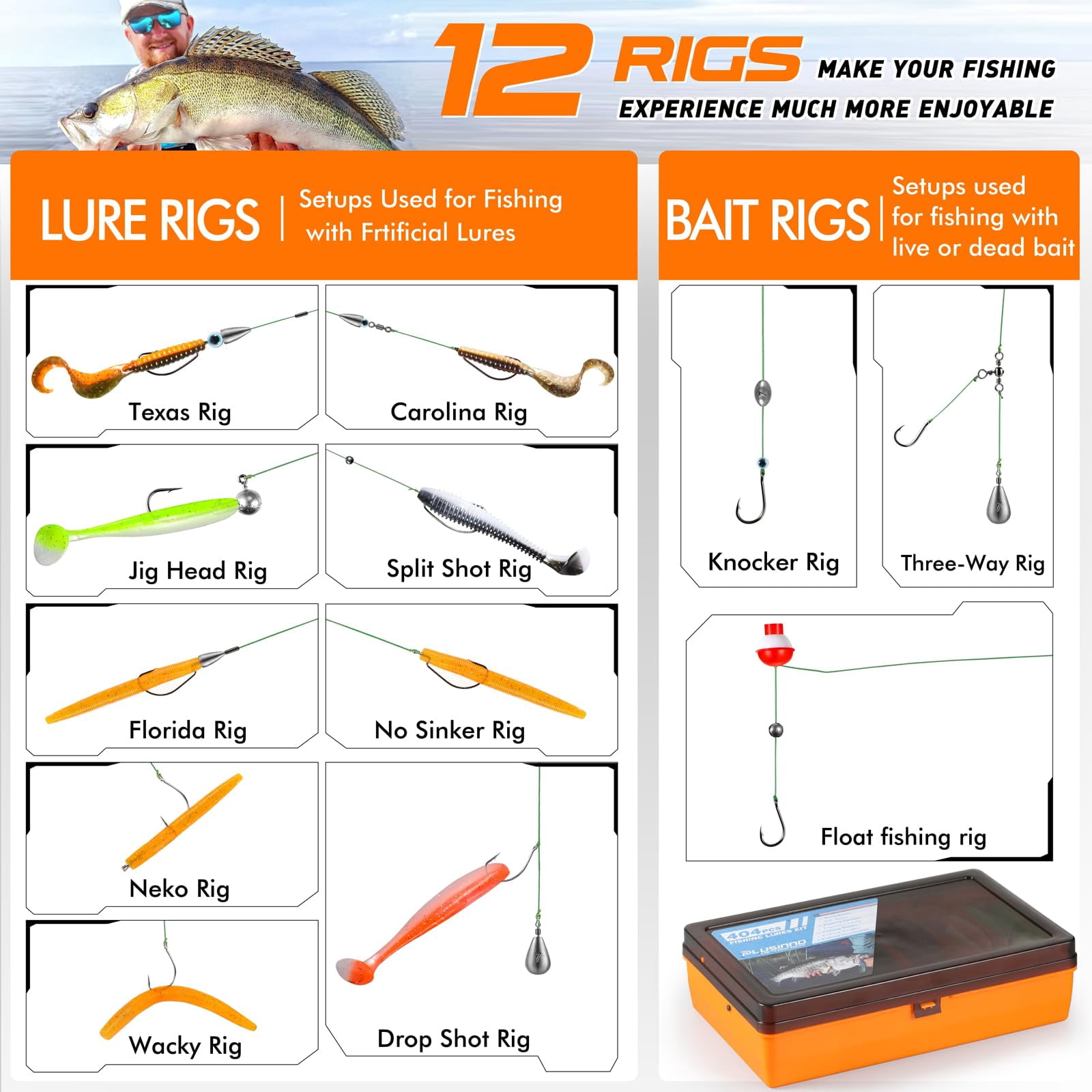 353/404 Fishing Lures  Upgrade Tackle Box With Included Crankbaits Hooks Weights Other Accessories Lure Bait Gear Equipment Kit Gift For Men Freshwater Bass