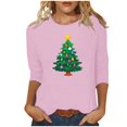 thumbnail image 2 of QIPOPIQ Blouses pour Femmes Manches 3/4 Hauts Décontractés pour Femmes Manches 3/4 Chemises Col Rond Imprimé Tendance Blouses Florales Confortables Liquidation, 2 of 6