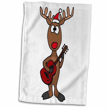 Funny Rudolph the Red nosed Reindeer Playing Guitar Christmas 15x22 Hand Towel twl-200109-1