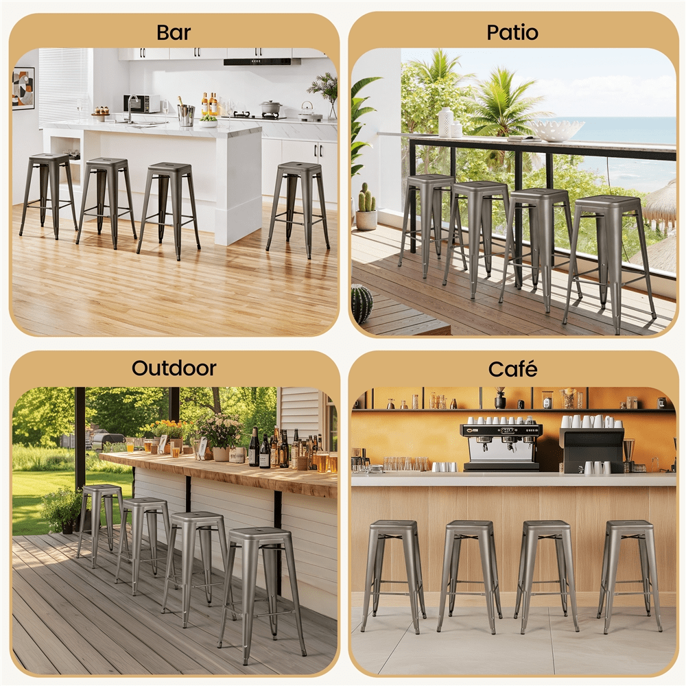 Alden Design Industrial Metal 30" Stackable Backless Bar Height Stools Set of 4, Gunmetal Gray