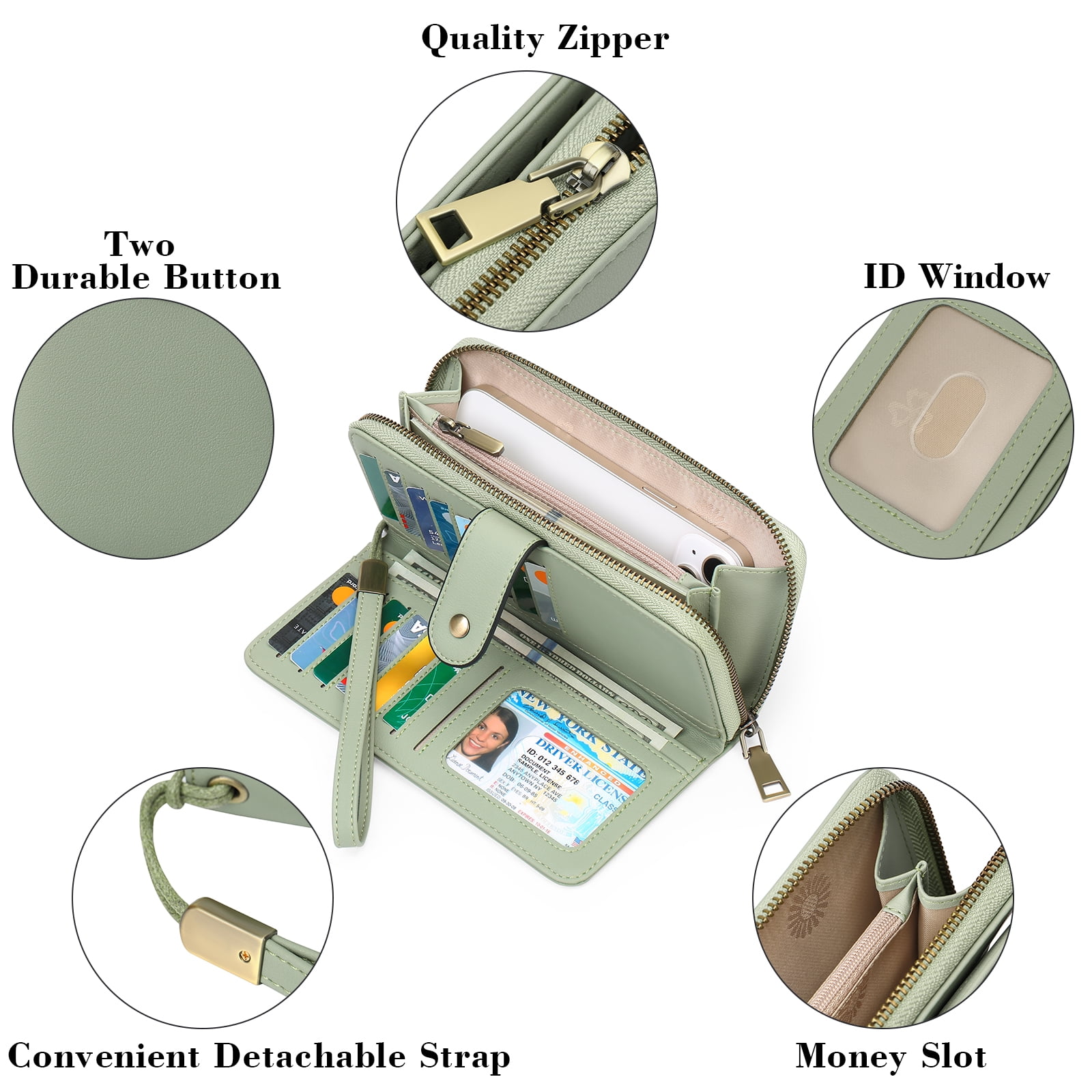 GAEKEAO Wallet for Women Clutch RFID Blocking Leather Wristlet Purse Large Capacity Credit Card Holder with Grip Hand Strap
