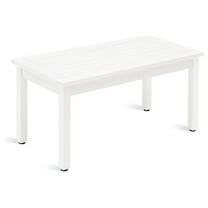 Outdoor Coffee Table Rectangle, Patio Coffee Table for Outside - All Weather, Slatted Top, White 35 inch