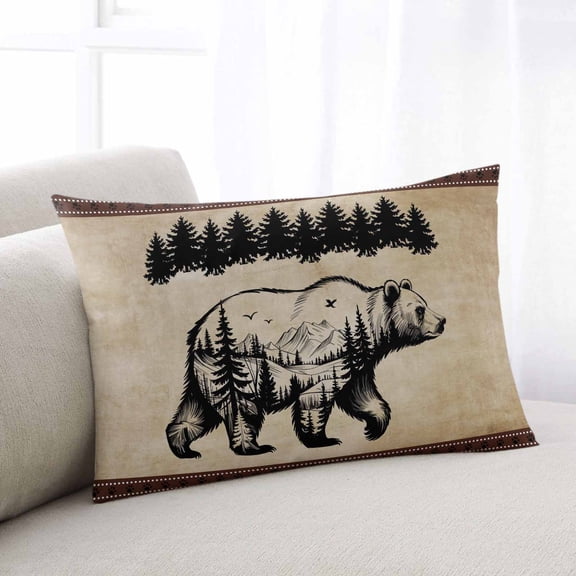 Brown Black Bear Body Pillow Cover, Pillowcase Protectors with Zipper, Breathable Decorative Throw Pillow Case Cover, Farmhouse Cabin Forest Vintage Pillow Shams for Couch Sofa 24x36Inch