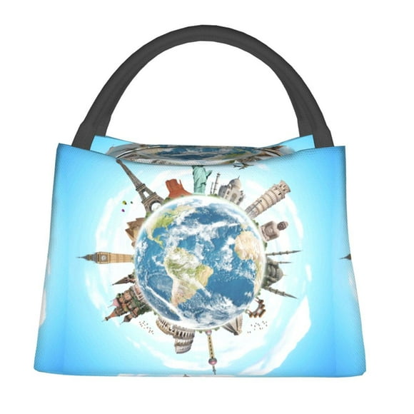 Vsdgher World Travel Print Insulated Bags, Insulated Cooler Bag Totes for Hot or Cold Food Bring or Delivery