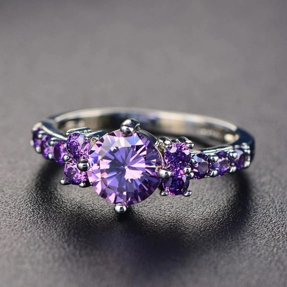Solitaire With Accent Women's Ring 2.5ct Round Cut Amethyst 14k White Gold Plated - 7