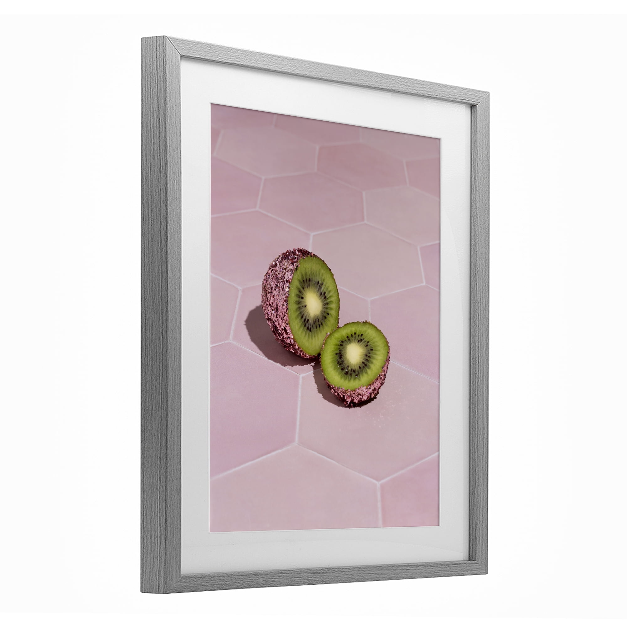 Stupell Industries Pink Glimmer Kiwi Gray Framed Print Under Glass, design by LISH Creative