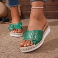 thumbnail image 2 of Rokment Womens Buckles Platform Wedge Slides Sandals 2026 Trendy Casual Leather Espadrilles Chunky Slip on High Heels Beach Summer Dress Slippers Green Size 6, 2 of 7