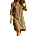 thumbnail image 2 of Sokhug Womens 3/4 Sleeve Tunic Dress Cotton Blend Casual V Neck Loose Fit Summer Flowy Swing Shift Dress with Side Pockets, 2 of 8