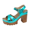 thumbnail image 5 of Rokment Womens Glitter Metallic Platform Chunky Block High Heels Dress Sandals Trendy Casual Comfortable Leather Orthopedic Dressy Pumps Walking Summer Shoes Sky Blue Size 8, 5 of 6