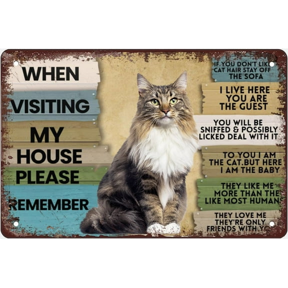 Cat When Visiting My House Please Remember Cat Vintage Tin Signs Wall Decor Retro Metal Sign For 12 X 8 Inch