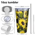 thumbnail image 4 of 16oz Tumblers Black Green Stem Sunflower Pattern Stainless Steel Vacuum Insulated Double Wall Travel Tumbler Cups Mug with Lid and Straw,Cleaning Brush for Coffee,Tea, 4 of 4