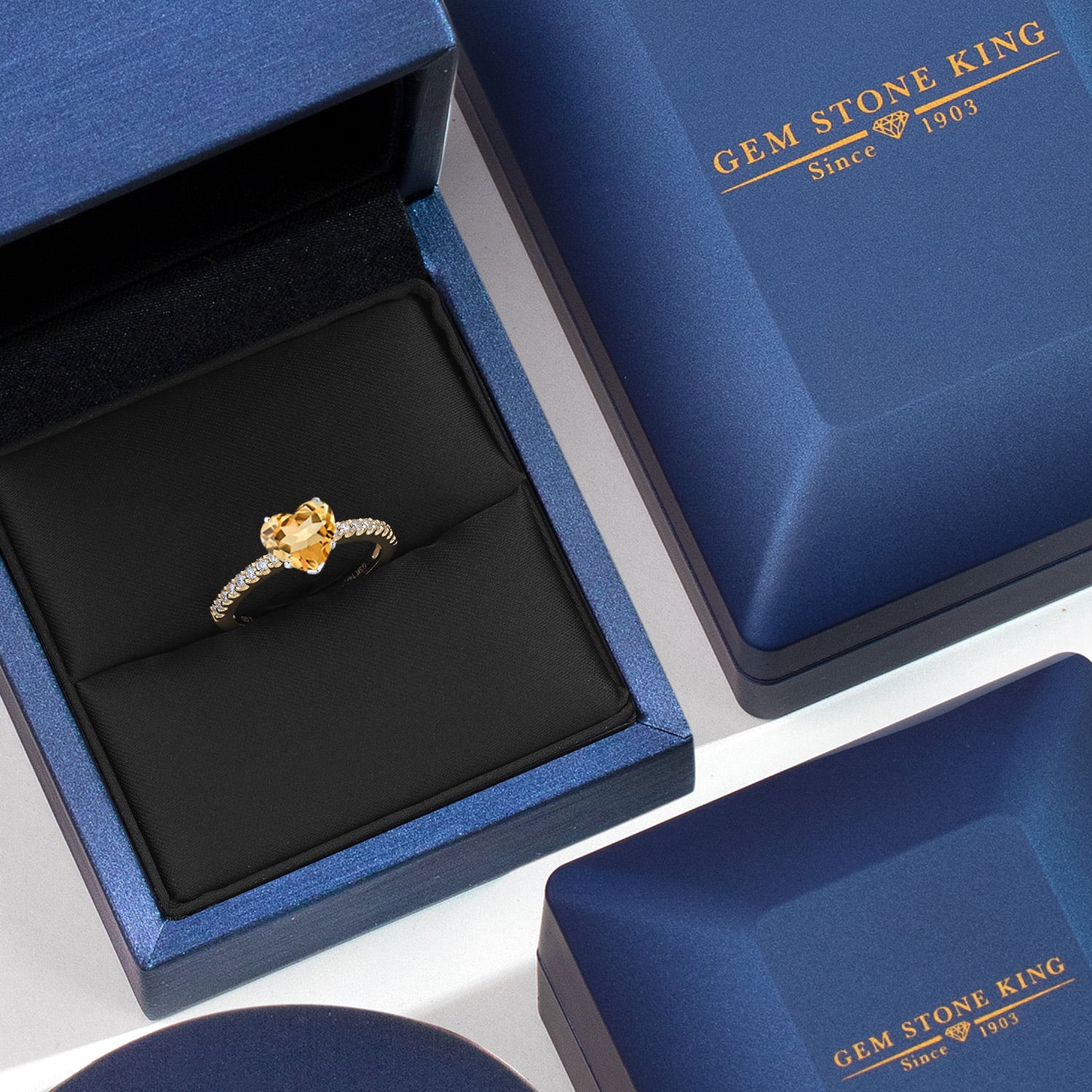 Gem Stone King 14K Two Tone Gold Yellow Citrine and Lab Grown Diamond Engagement Ring for Women | 1.56 Cttw | Heart Shape 8MM | Gemstone November Birthstone | Size 8