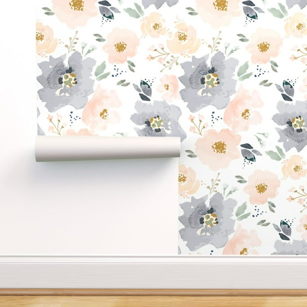 Peel-and-Stick Removable Wallpaper Floral Peach Navy - Walmart.com