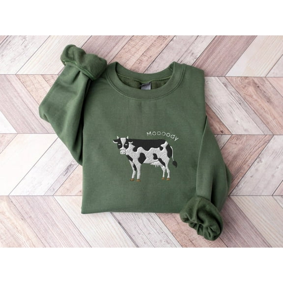 Embroidered Moody Cow Sweatshirt