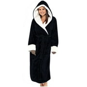 yievot Winter Robes for Women Plush Long Hooded Shaggy Bathrobe Long Sleeve Soft Warm Fleece Spa Robe