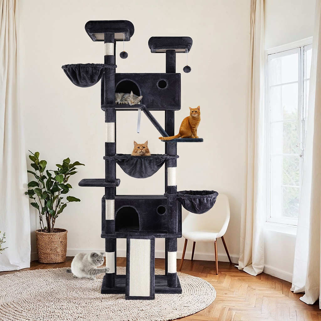 Merrland 81" Multi-Level Large Cat Tree Tower for Indoor Kittens, Cat Condo with Hammock & Sisal Scratching Posts, Blue
