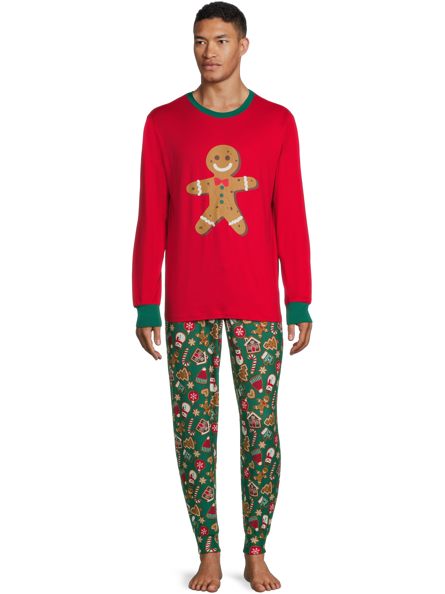 Jolly Jammies Men's Gingerbread Holiday Matching Family Pajamas Set, 2-Piece, Sizes S-XXL