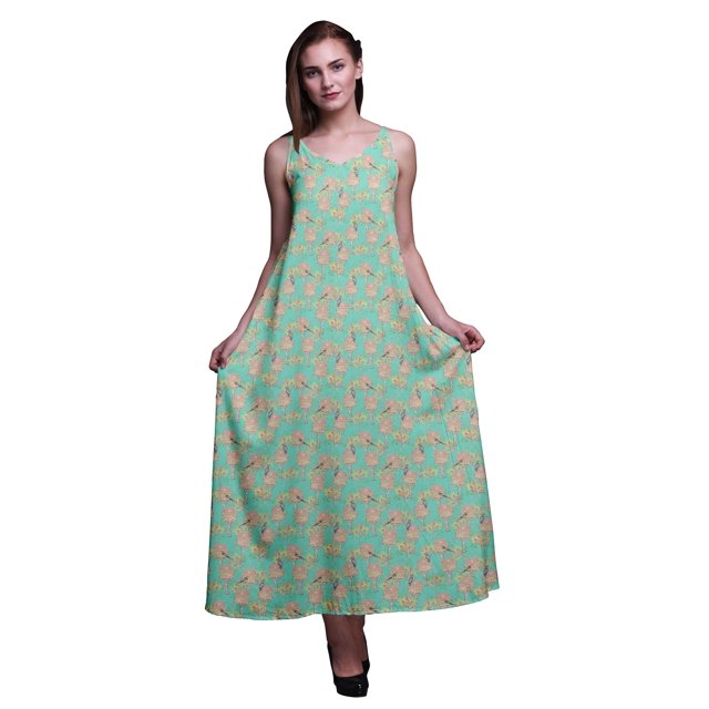 Bimba Robe Longue en Rayonne Imprimée Oiseaux pour Femmes Chic Bohème Été Maxi Plage - Très Petit