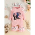 thumbnail image 2 of Jxzom Infant Baby Girl Easter Day Clothes Romper My 1st Easter Rabbit Printed Long Sleeve Jumpsuit With Bow Headband 0-18M, 2 of 7