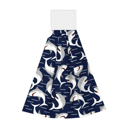 

Zufioo Angry Shark Print Coral Fleece Velcro Hand Towel Hangable Absorbent Hand Towel Suitable for Kitchen Bathroom Household Items