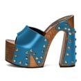 thumbnail image 2 of FSJ Women Platform Clogs Mules Open Toe Wooden Block High Heel Sandals Rivet Studded Chunky Slides Size 6.5 Blue, 2 of 4