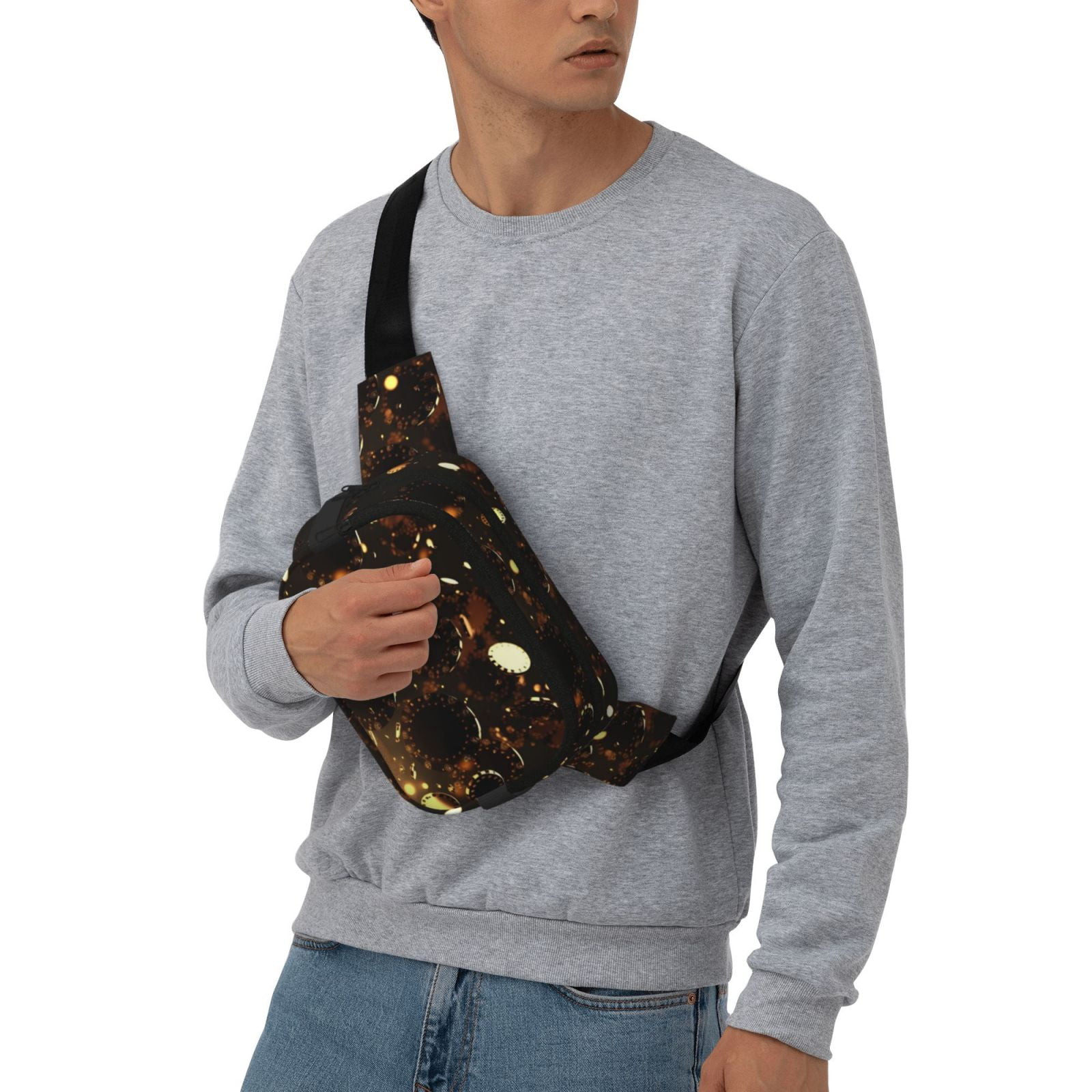 Picia Classical Golden Casino Print Square Double-Layer Waist Bag Mini Adjustable Waist Belt Bag Exercise Running Travel Hiking