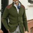thumbnail image 2 of dGslk Men’s Shawl Collar Button Down Knit Cardigan Sweater with Suede Shoulder Patches Classic Casual Outerwear Jacket Army Green L, 2 of 2
