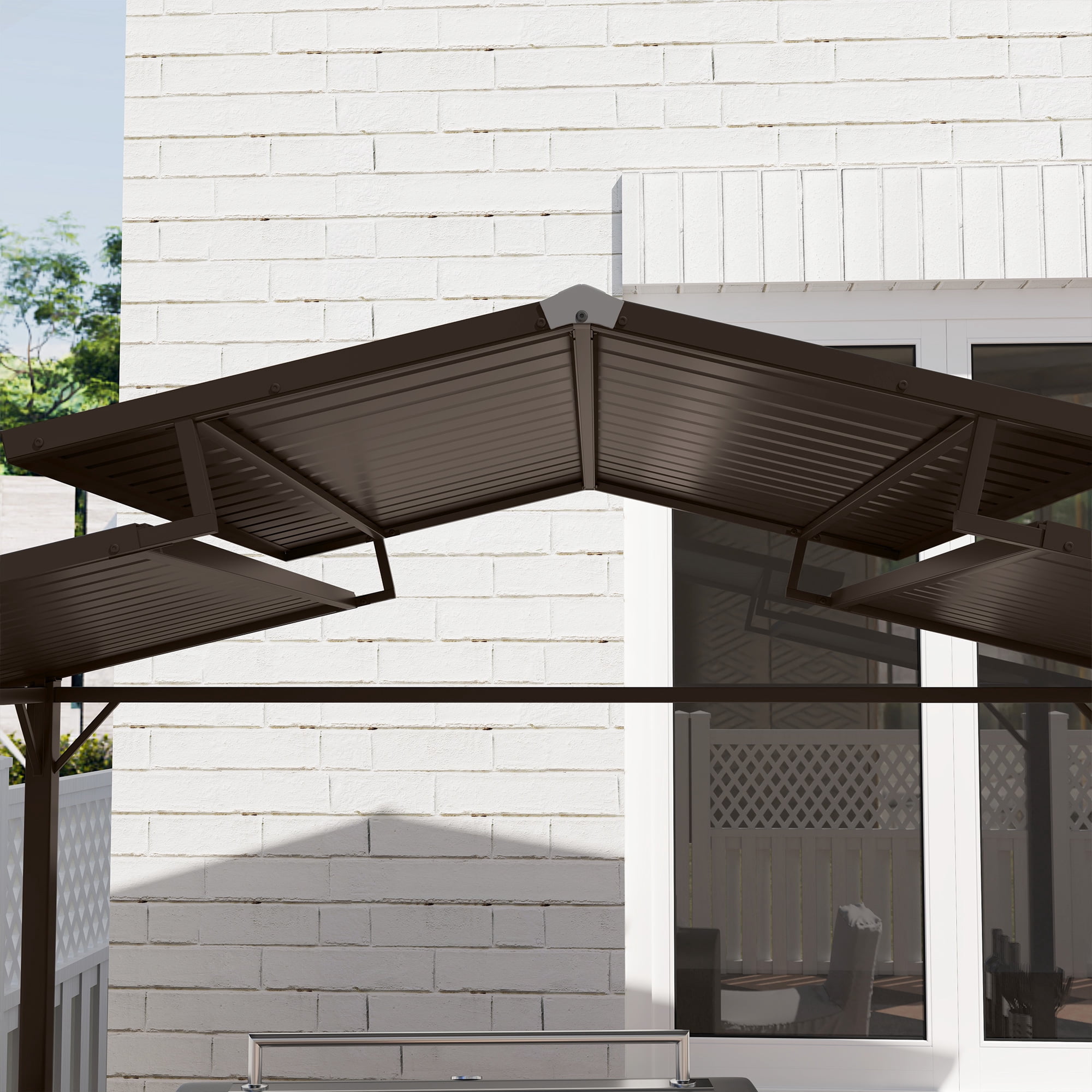 Outsunny 8' x 5' Hardtop Grill Gazebo, Outdoor BBQ Gazebo with Double Metal Roof, 2 Side Shelves and 4 Cup Holders for Patio Backyard Lawn Deck