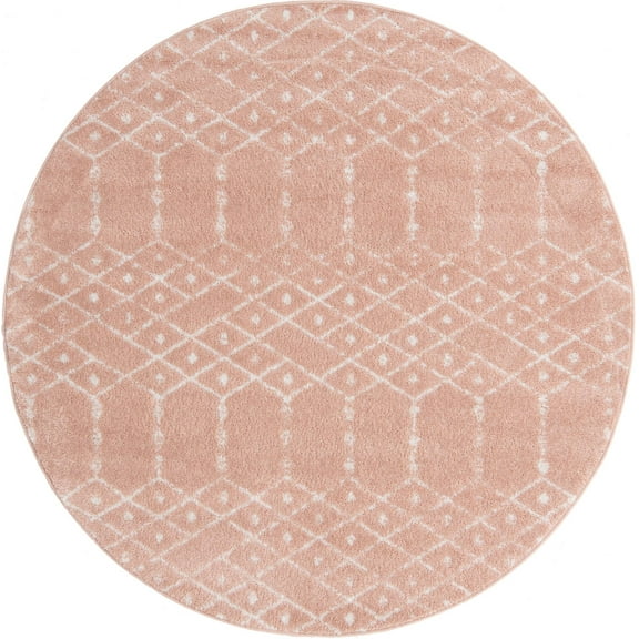 Rugs.com Paxon Trellis Collection Rug – 3 Ft Round Rose Pink Medium Rug Perfect For Kitchens, Dining Rooms