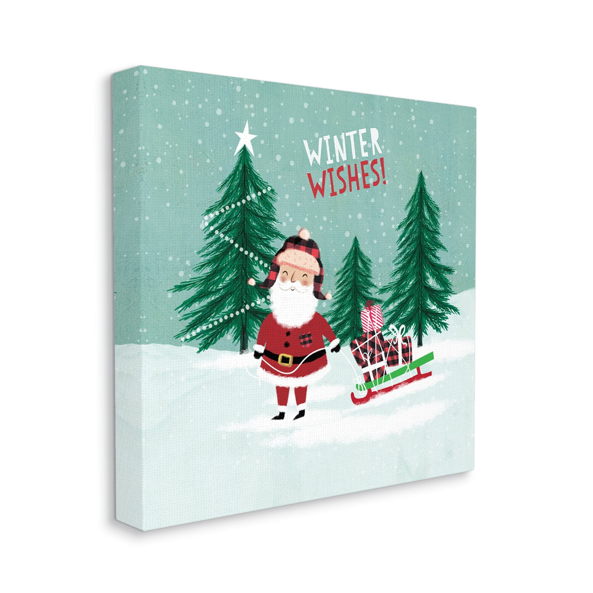 Stupell Industries Winter Wishes Santa Claus & Sled Holiday Painting Gallery Wrapped Canvas Print Wall Art