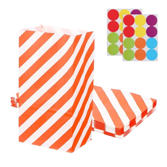 Uxcell Party Favor Bag, Mini Paper Candy Bags Gift Treat Celebration Halloween Goody Birthday Wedding Party with Stickers Orange Twill 9.4 in