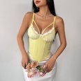 thumbnail image 6 of Women'S Ruffle Lace Trim V Neck Corset Top Adjustable Straps Corset Shaper Crop Top Yellow L, 6 of 8