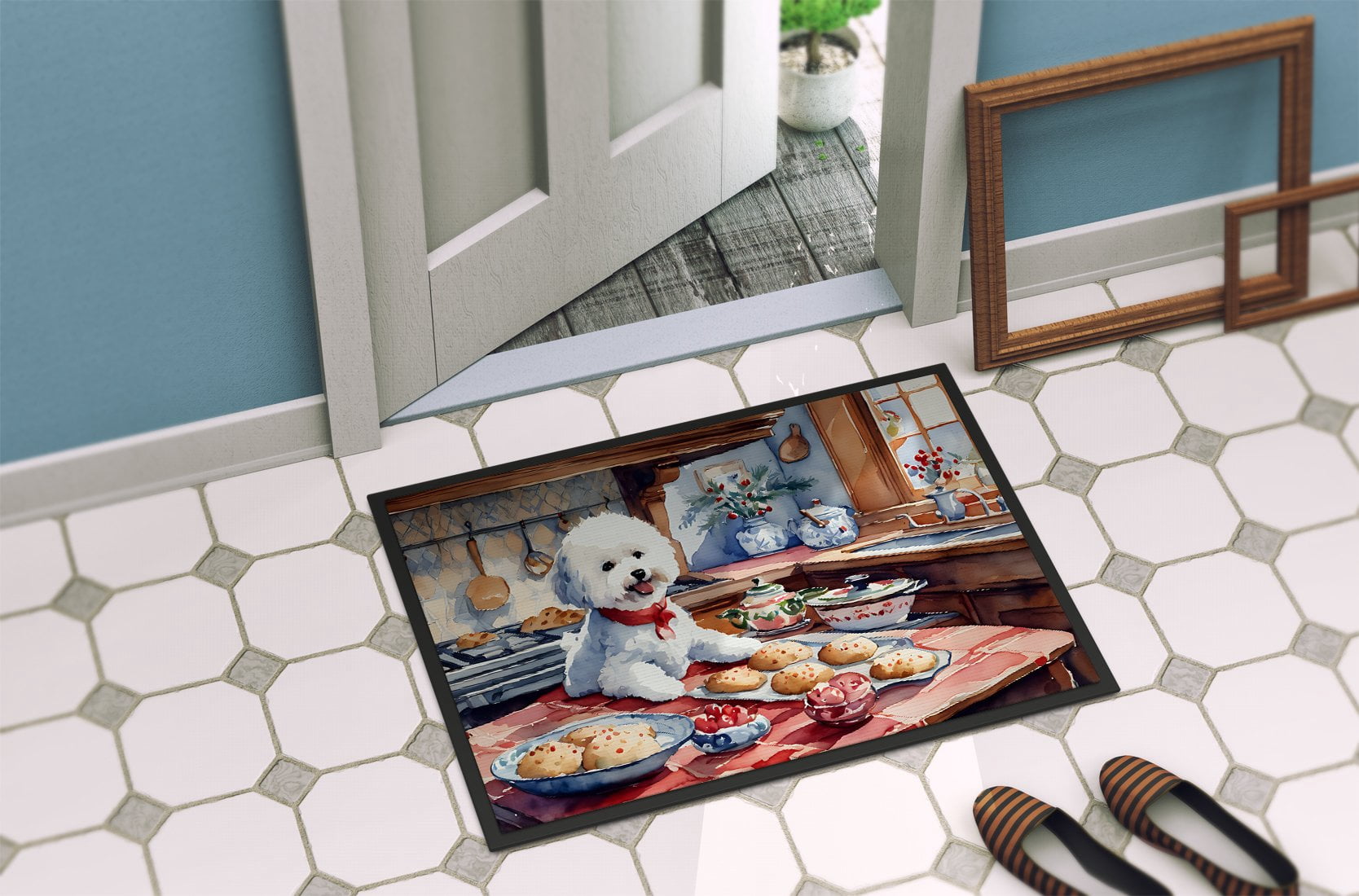 Carolines Treasures DAC3735JMAT 24 x 36 in. Bichon Frise Christmas Cookies Doormat