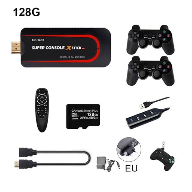Super Console X Stick Mini consola de videojuegos con salida 4K, emulador de juegos WiFi con gamepads dobles, 128G, enchufe de la UE Yuarrent EL003451-02B