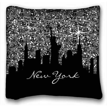 New York Throw Pillows WinHome Black And Silver Confetti Glitter New York Skyline Pillowcase Throw Pillow Case Cases Cover Cushion Covers Sofa Size 18x18 Inches Two Side ()