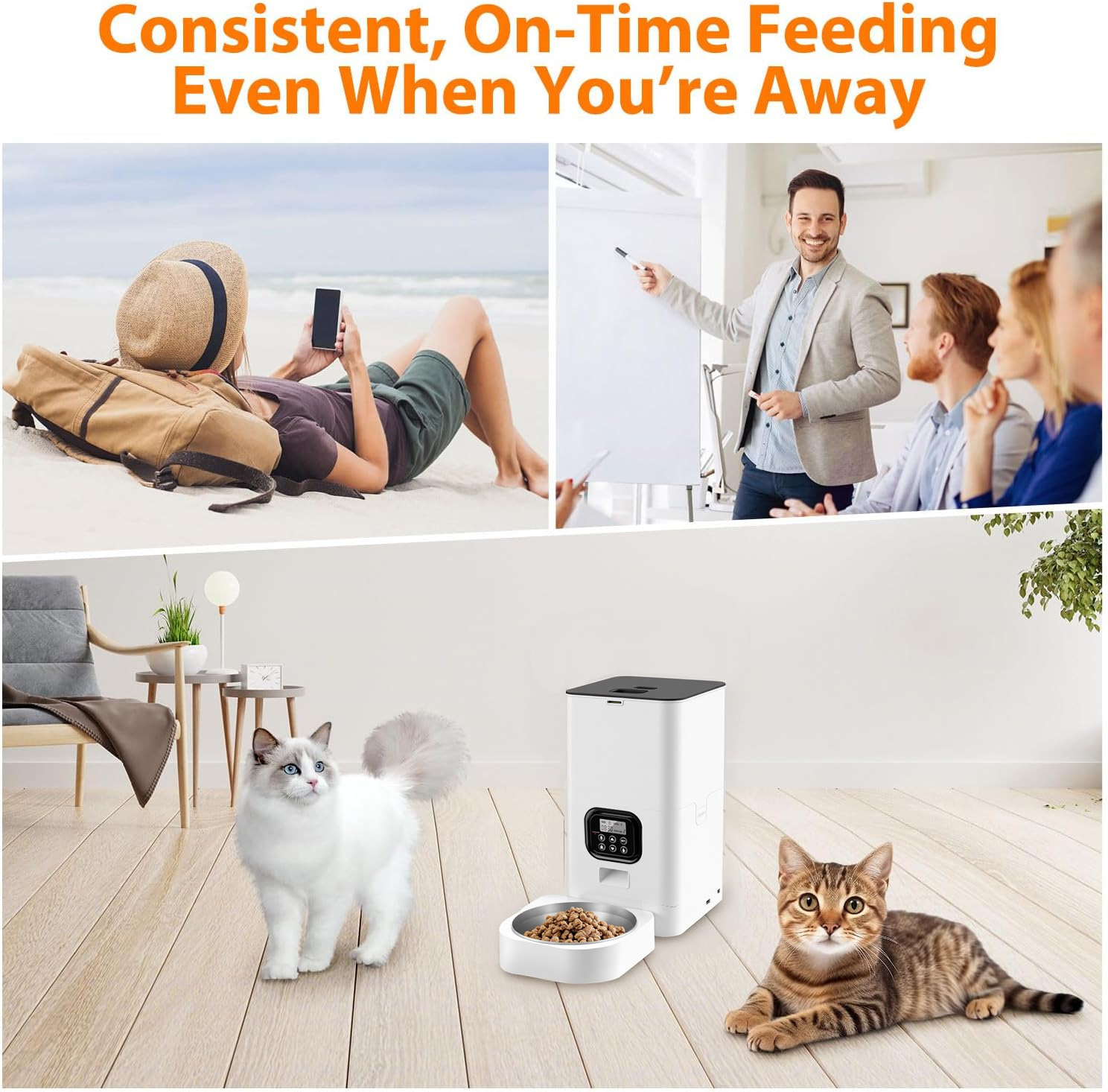 BN-LINK Automatic Cat Feeder 4L, Timed Pet Feeder Cat Food Dispenser, 4L Automatic Cat Food Dispenser for Small Pets Indoor, White