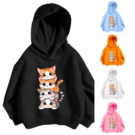 WAYUTE Girls Sweatshirt Kids Cartoon Animal Print Long Sleeve Graphic Hoodies Sweatshirts for Child School Playful Casual Outdoor,Black,Size 7-8 Y