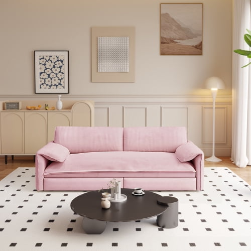 66" Queen Pull Out Sofa Bed, 3-in-1 Convertible Velvet Sleeper Sofa with Side Storage, Loveseat Bed for Living Room, Pink