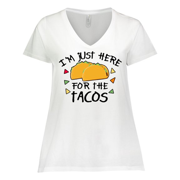 Inktastic I'm Just Here for the Tacos Cinco De Mayo Women's Plus Size V-Neck T-Shirt