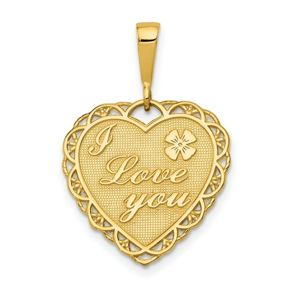 14k Yellow Gold Solid Textured Polished Reversible I Love You Heart Pendant Necklace 19.7x28.8mm Pendant for Women