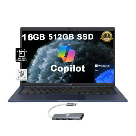 ASUS ExpertBook B1 Business Laptop (14" FHD, Intel 10-core i7-1255U, 16GB RAM, 512GB SSD) for Traveling, Engineering, Backlit, Fingerprint, 3-Yr WRT, Wi-Fi 6E, IST HUB, Win 11 Pro w/AI Copilot, Black