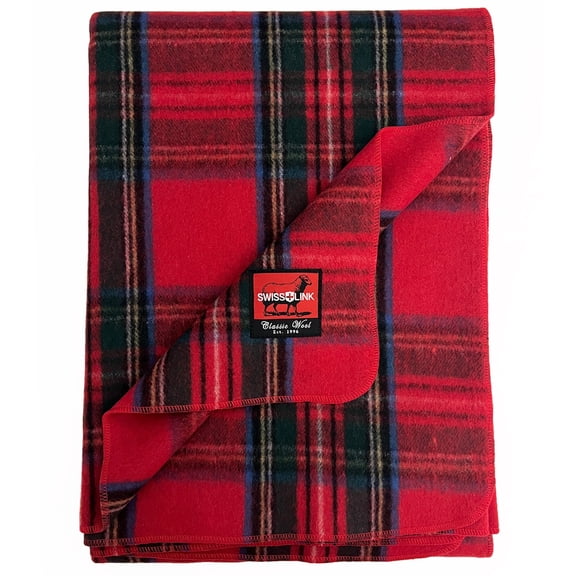 Swiss Link Classic Wool Plaid Throw Blanket, 88" x 60"