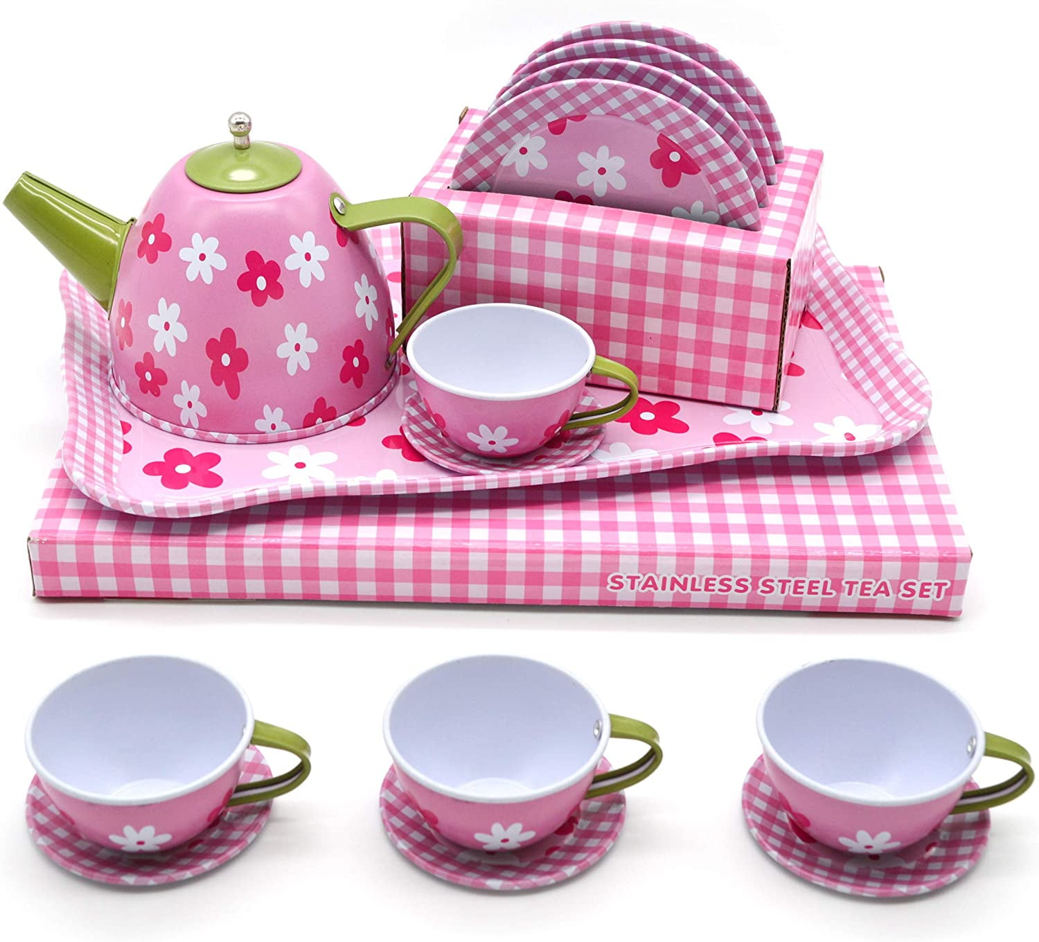 Girls Princess Tea Time Play Kids 13 Pieces Real Porcelain Tea Set 