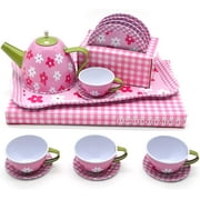 Jimmy's Toys Tea Set for Girls - Stainless Steel Play Pretend Tea Time Toy Sets for Children, (Pink)