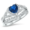 His Hers Sterling Blue Sapphire CZ Bridal Wedding Band Engagement Ring