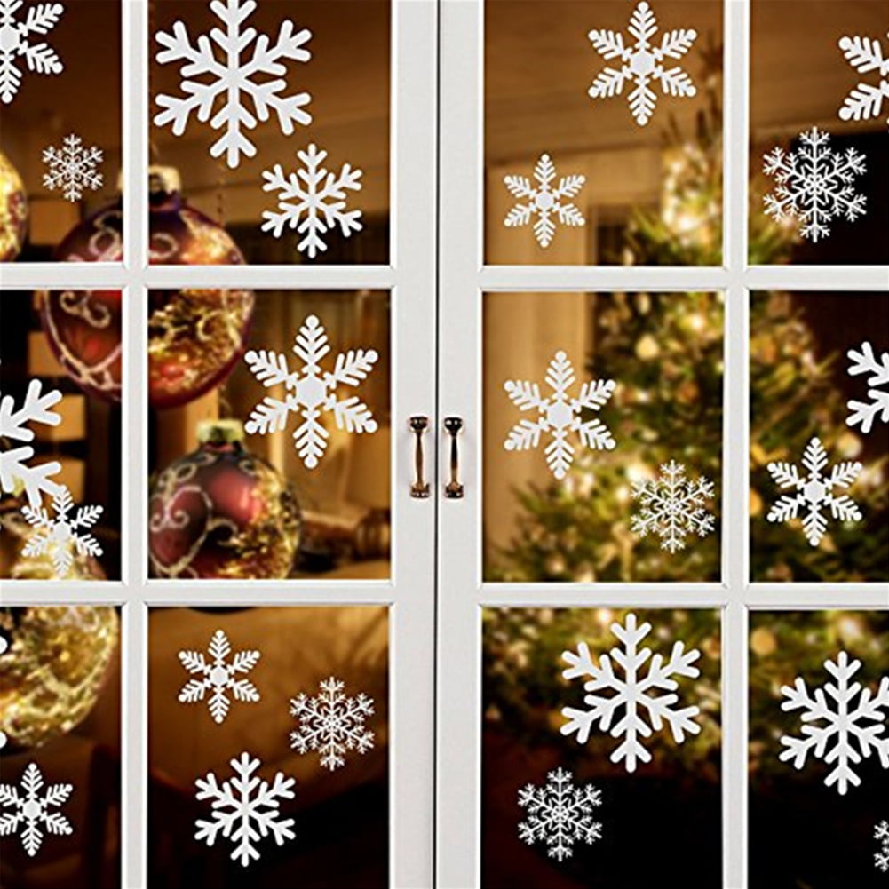 Shxstore Winter White Snowflakes Window Clings Decals Stickers Snowflake Decorations Ornaments 