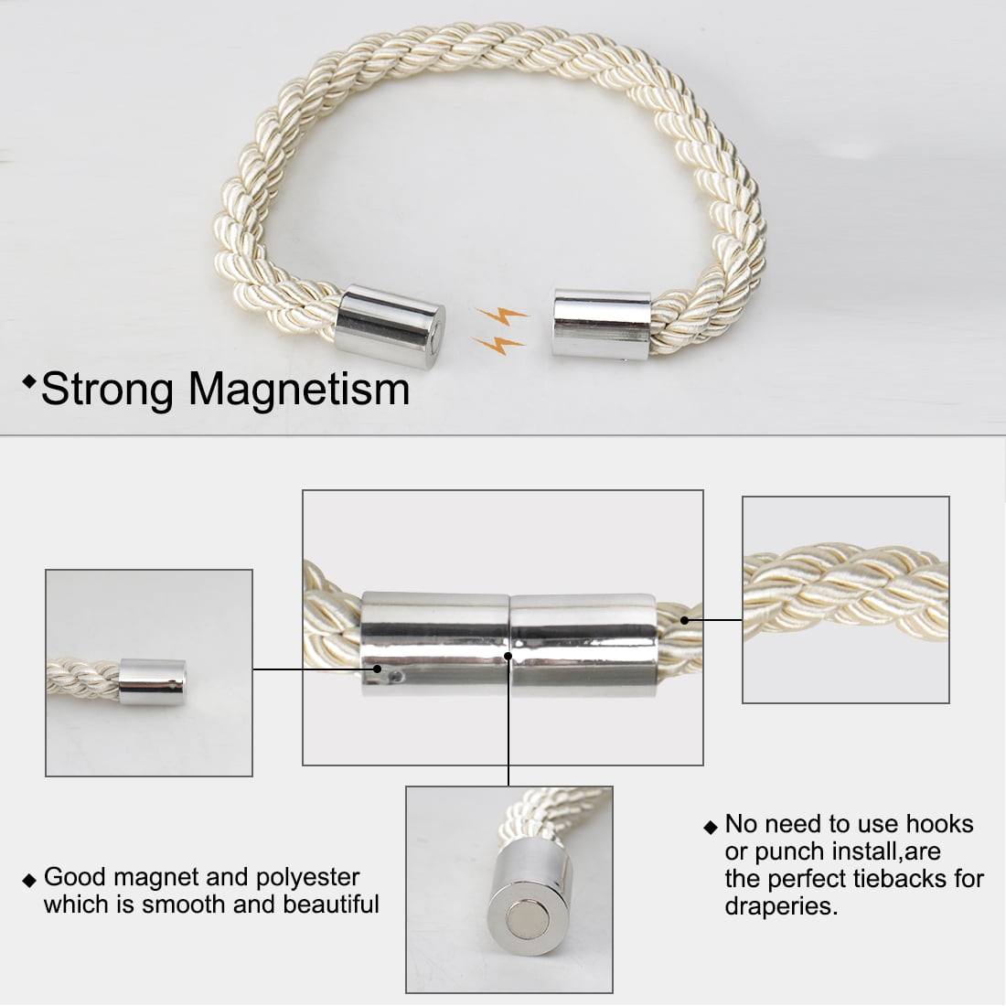 Unique Bargains 4 Pieces Curtain Tiebacks 24" Holdbacks Rope Holdback Beige