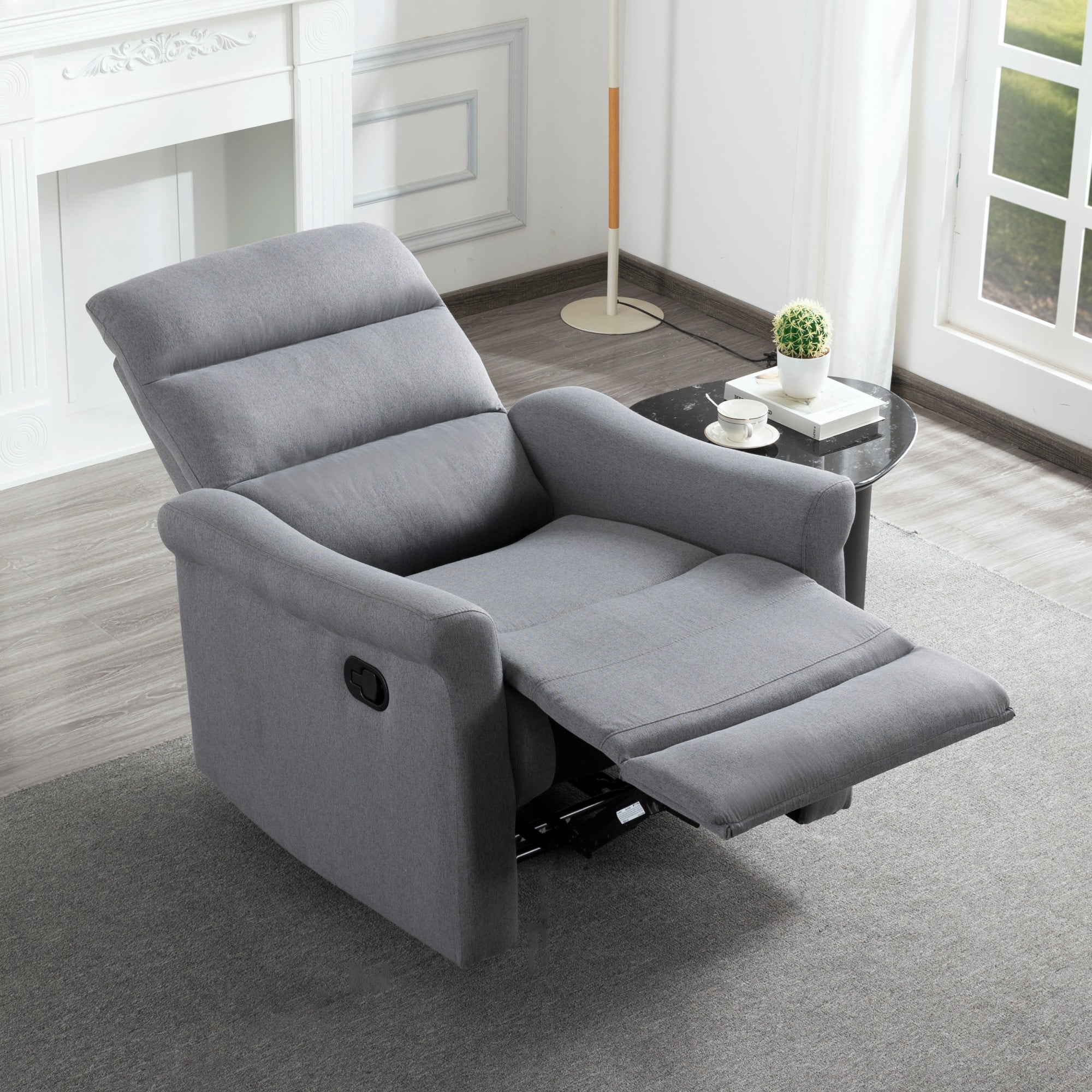 Gewnee 31.89" Manual Recliner Chair, Adjustable Reclining Lounge Chair, Linen Upholstered Wood & Metal Frame Single Sofa Recliner for Living Room, Office, Grey