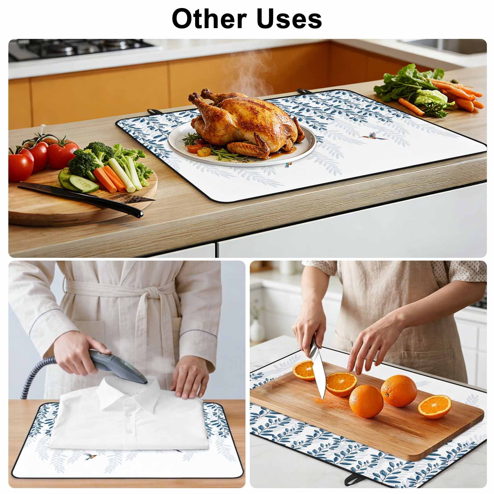 Blue Botanical Stove Top Cover for Electric Stove, Heat-proof & Non Slip Glass Top Stove Cover Protector, Pastoral Spring Floral Summer Birds Kitchen Flat Cooktop Rubber Mat 31x24 Inches